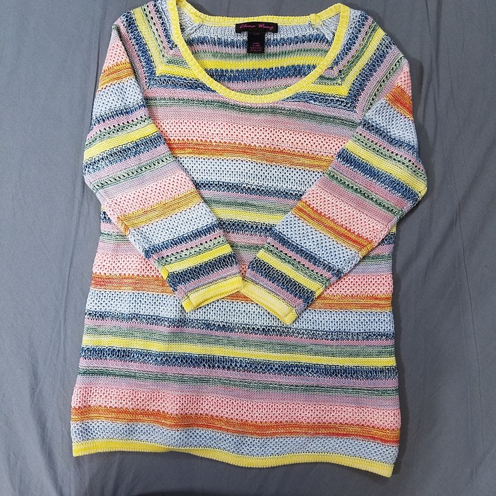 Elana Wang rainbow stripe sweater sz L spring sweater EUC
